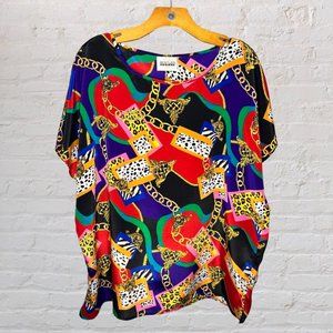 TR Bentley Woman Chain Animal Print Multi-colored Short Sleeve Top - 1X.